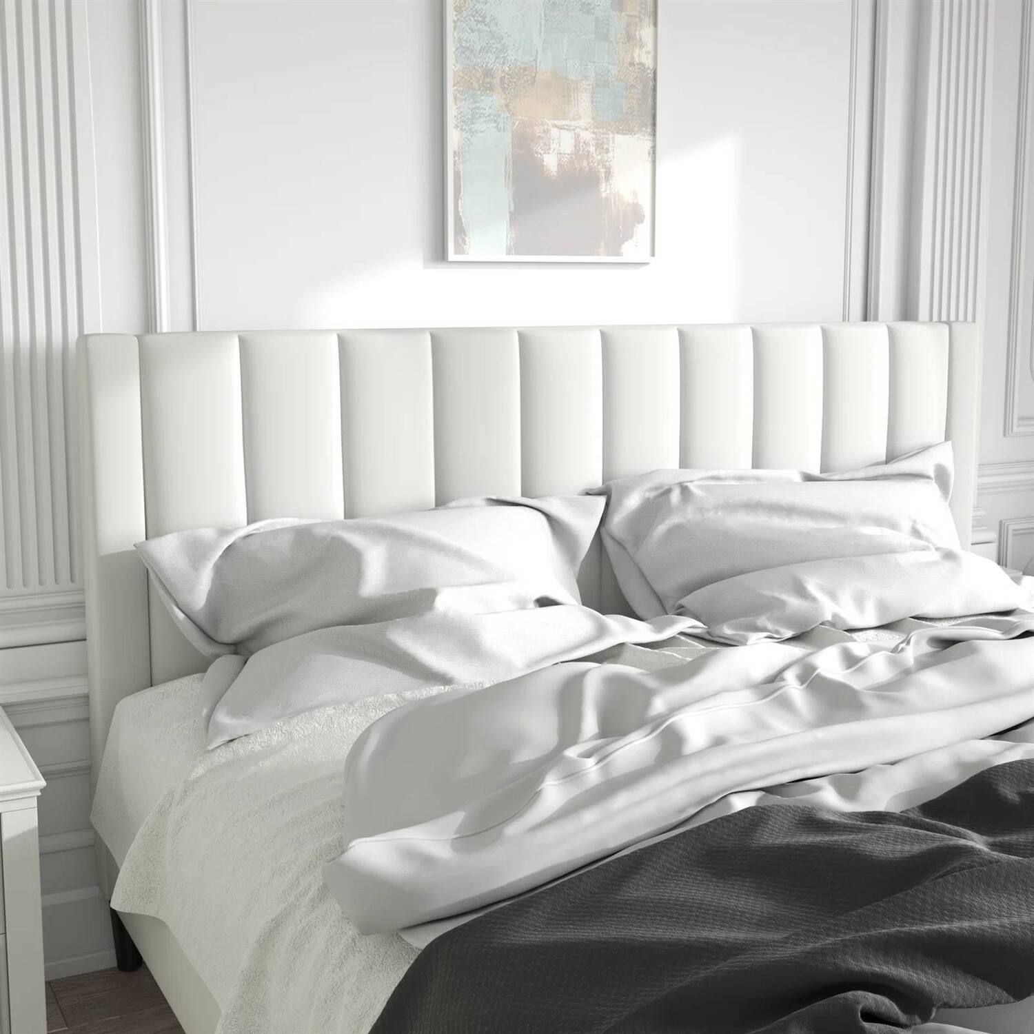 Left. Hivvago - Hivvago King size Velvet Upholstered Platform Bed Frame with Headboard - White.