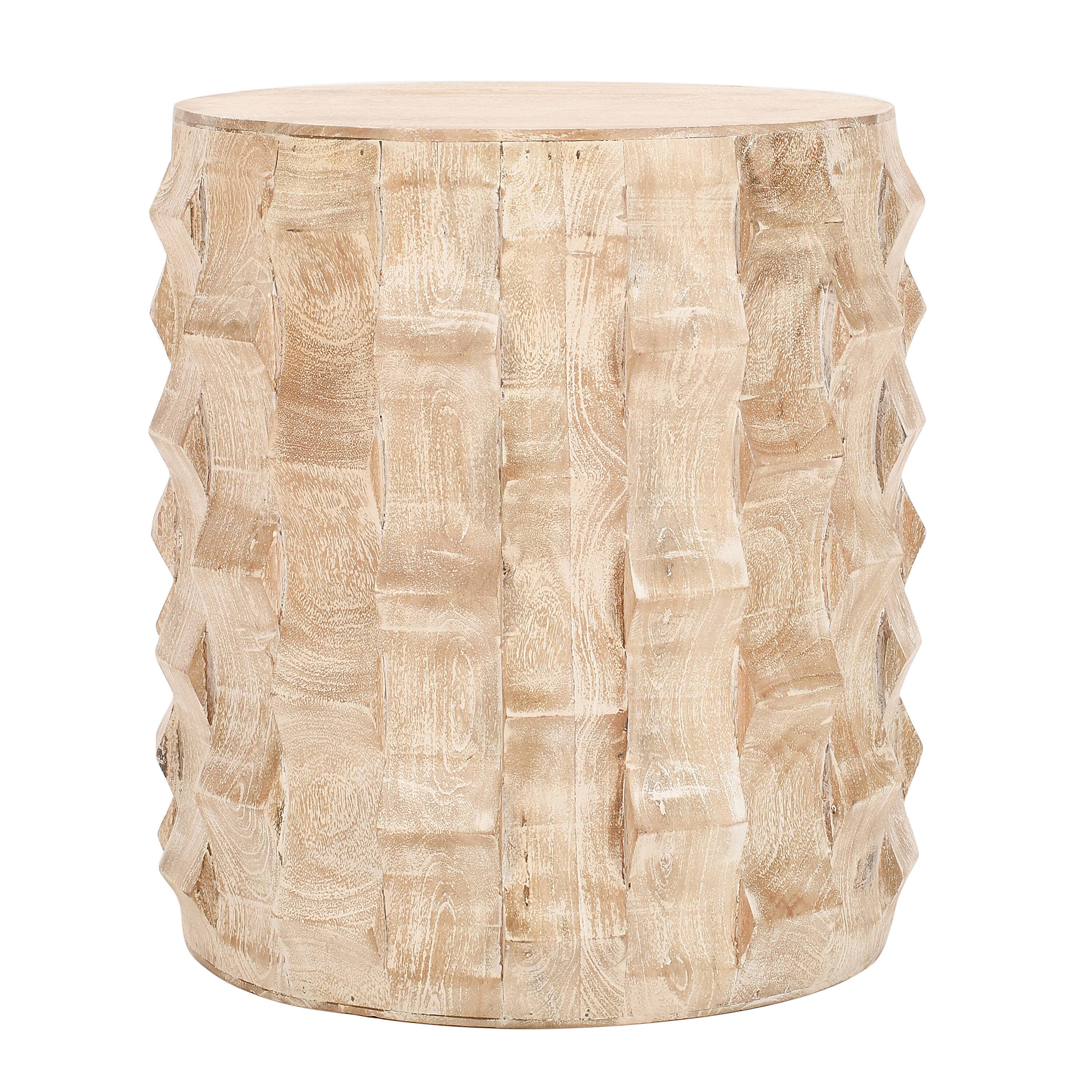 Alt View 1. Manhattan Lane - 20 Inch Side End Table, Round Drum Shape with 3D Textured Design - White.