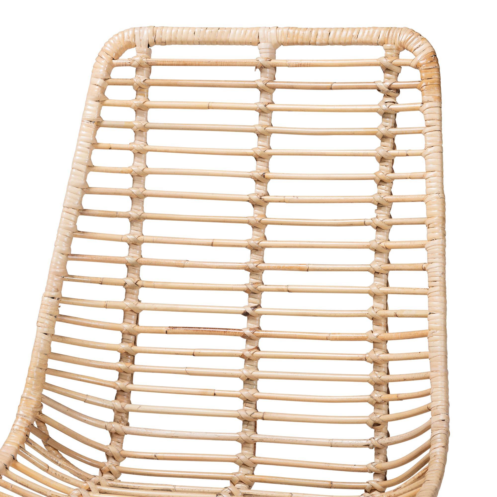 Back. bali & pari - Manhattan Modern Bohemian Rattan and Metal 2-Piece Dining Chair Set - Natural Brown/Black.
