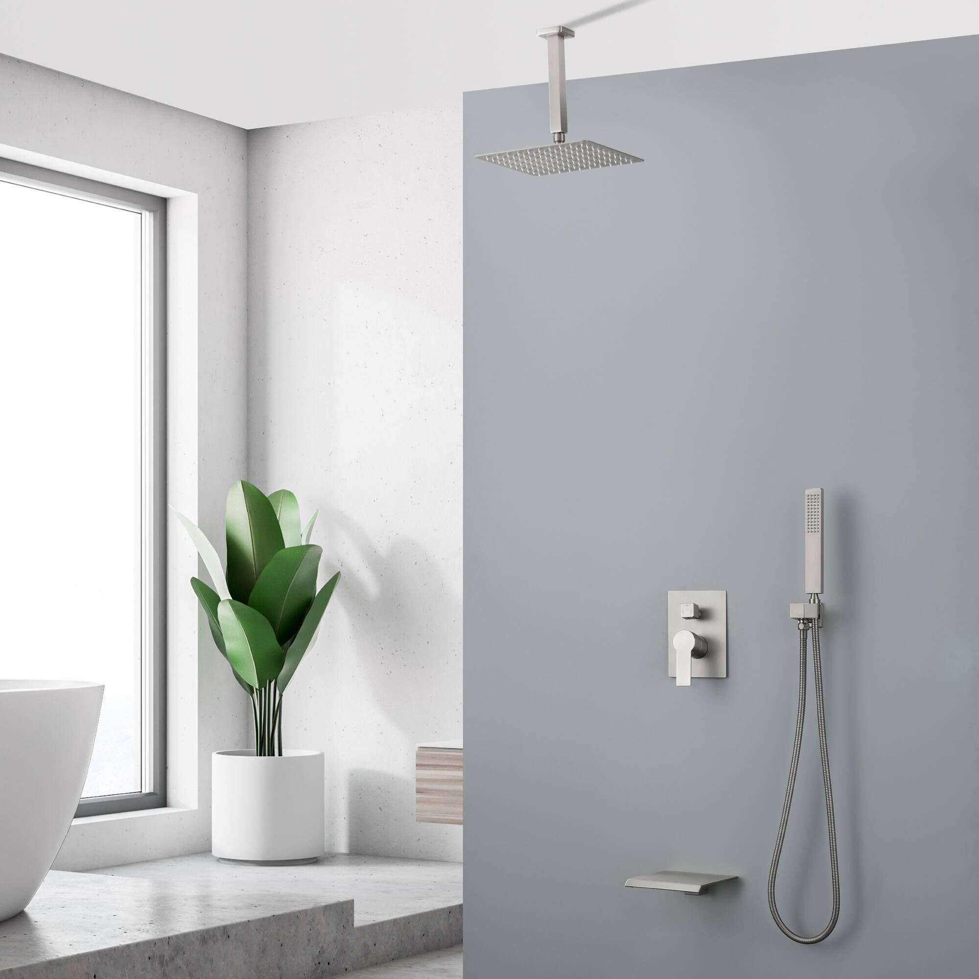 Alt View 1. Boyel Living - Brushed Nickel 10-Inch Rain Shower System Brass SUS304 3-Function Valve Waterfall Spout cUPC - Brushed Nickel.