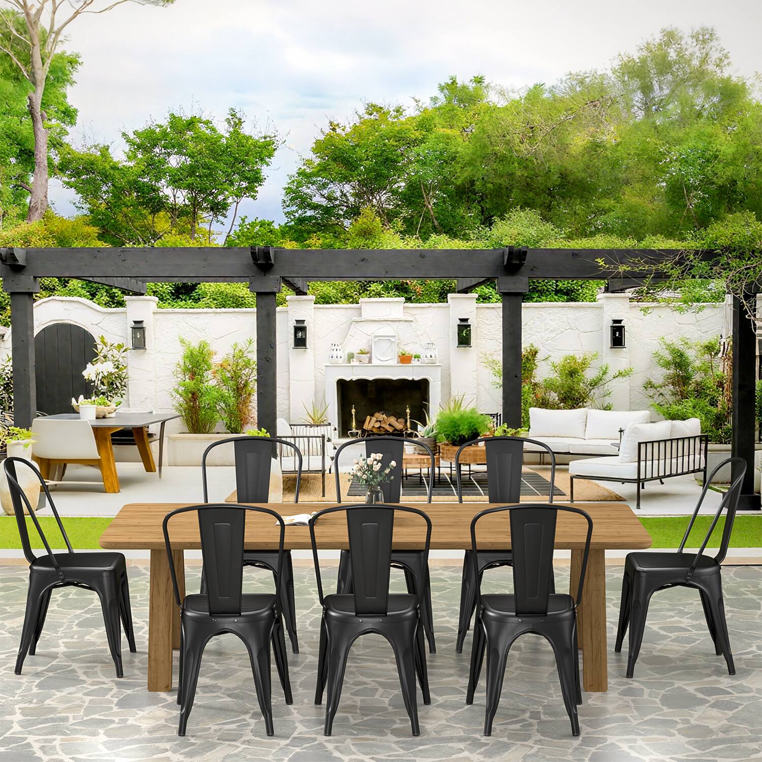 Alt View 2. VENI HOME - Metal Indoor-Outdoor Chairs Distressed Style Kitchen Dining Chairs Stackable Side Chairs with Back Set of 4 - Black.