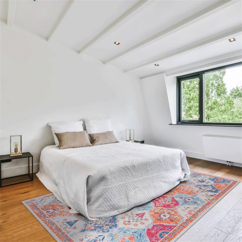 Left. HTUTWOO - 8'x10' Area Rug - Washable Low-Pile Non-Slip Carpet, Non-Shedding Foldable Kid Pet Friendly, Living Room Bedroom Kitchen - Cream.