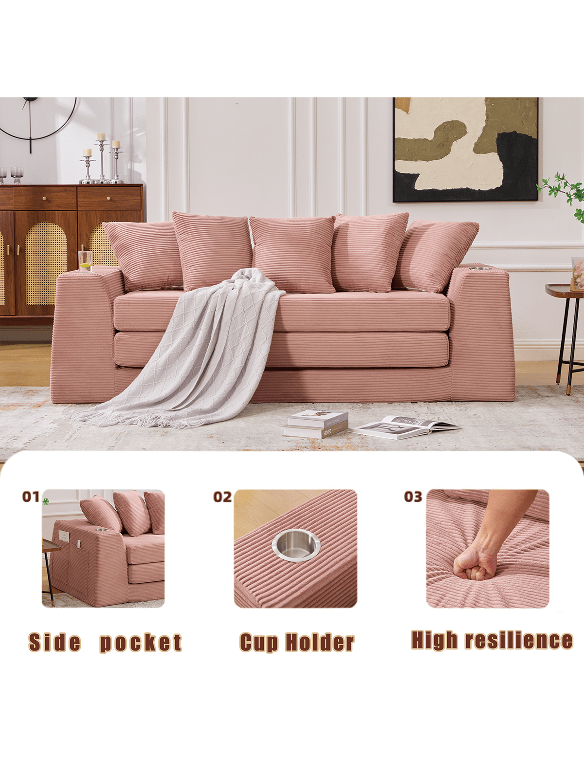 ID 01 Side pocket  
02 Cup Holder  
03 High resilience