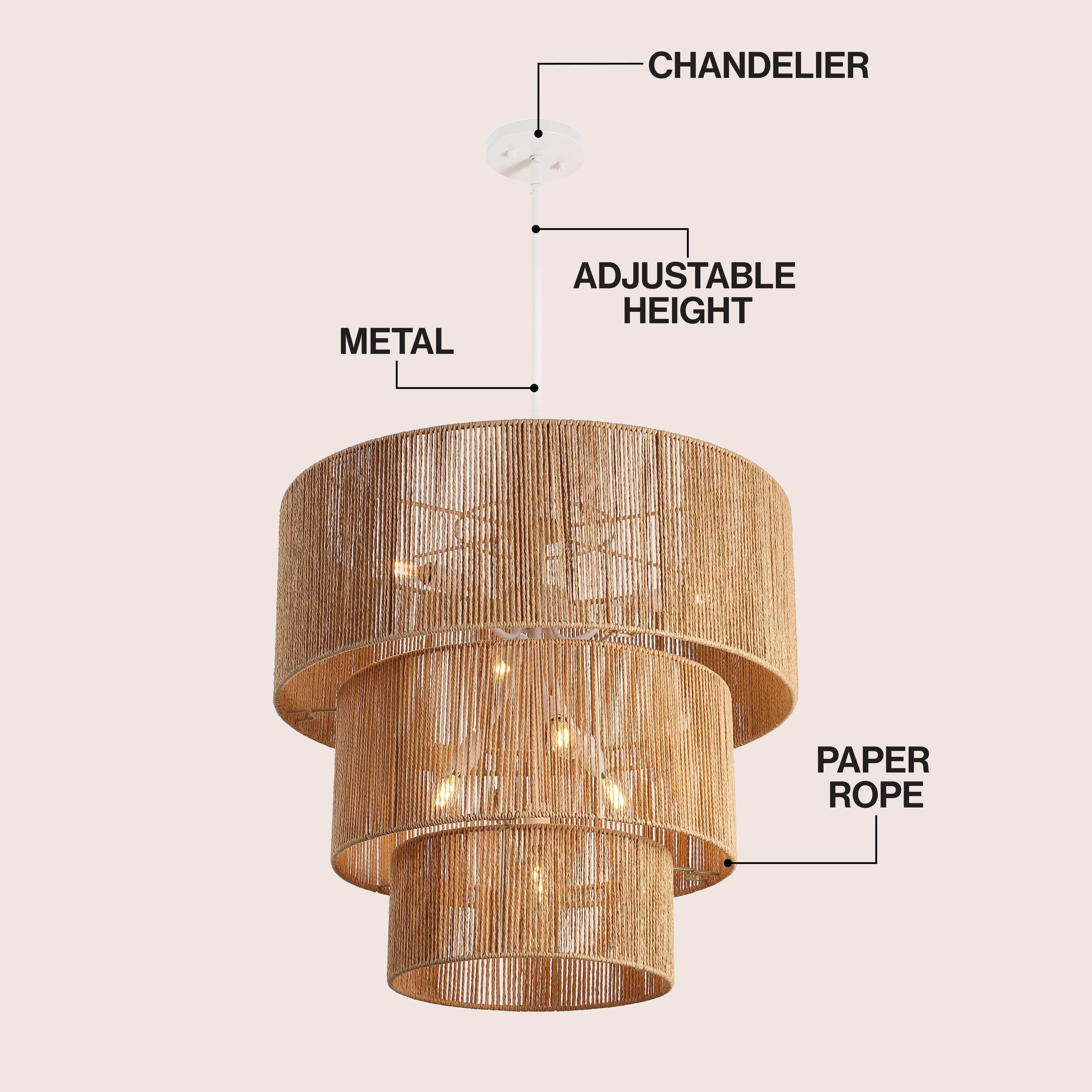 CHANDERIER  
METAL  
ADJUSTABLE HEIGHT  
PAPER ROPE