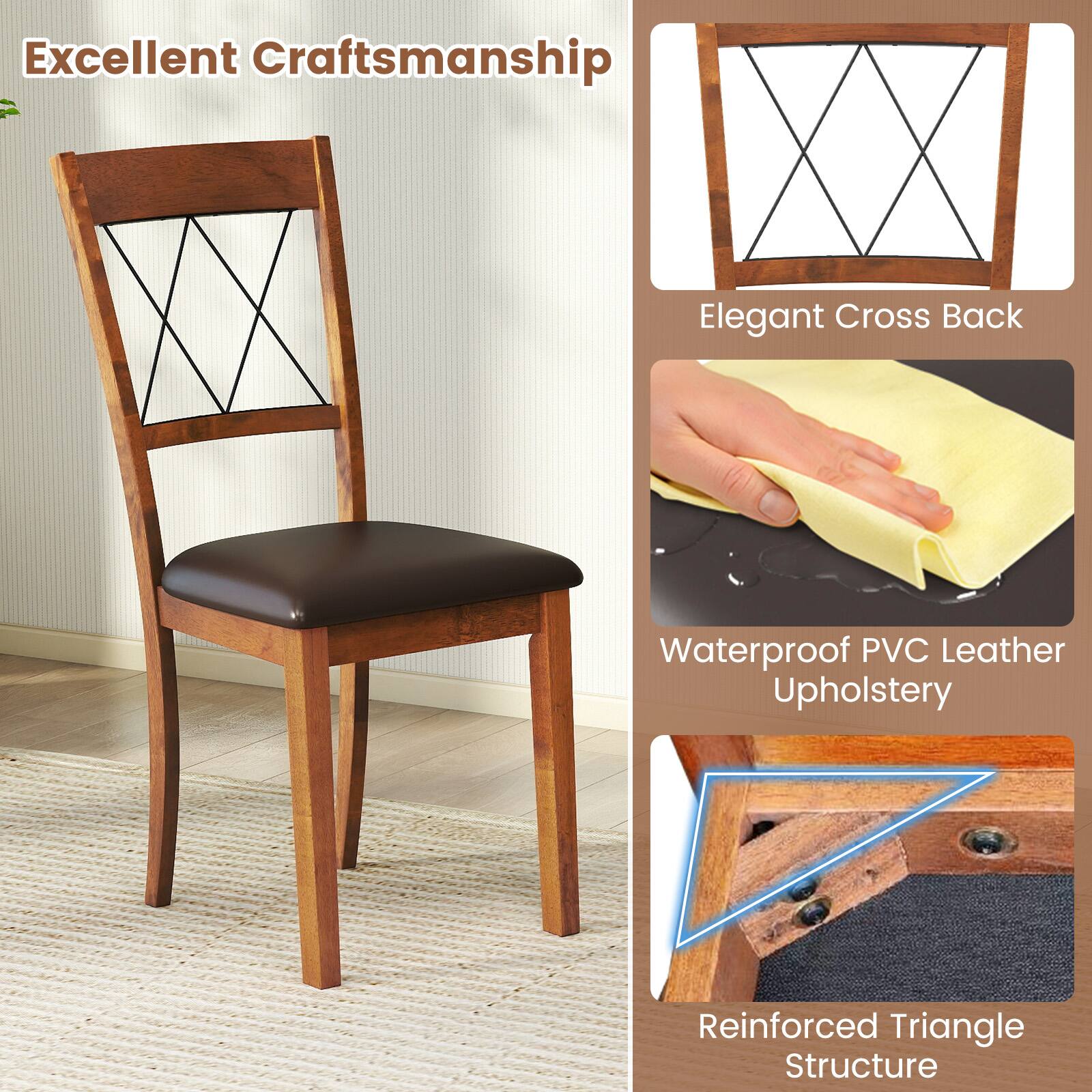 Excellent Craftsmanship  
Elegant Cross Back  
Waterproof PVC Leather Upholstery  
Reinforced Triangle Structure