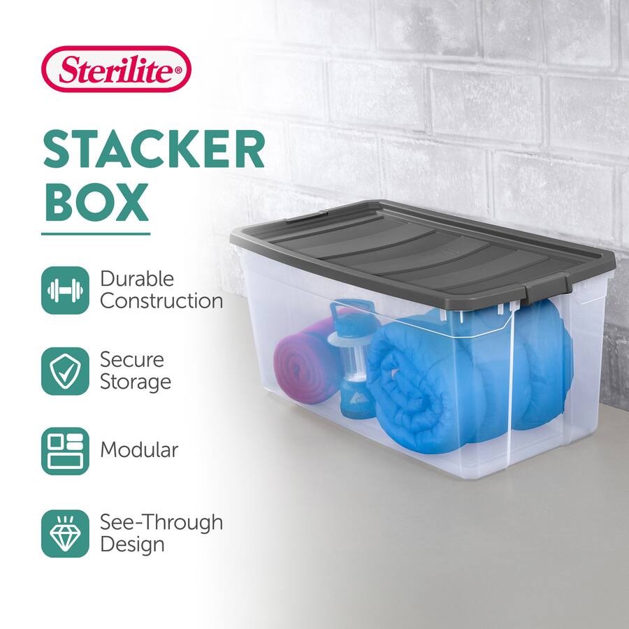 Stackable Container 200l Sterilite 200 Quart Clear Stackable Latching Storage Box Container ...