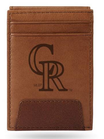 Alt View 1. Rico Industries - Colorado MLB Baseball Rockies Embossed Premium Brown Leather Front Pocket Money Clip Wallet - Multi.