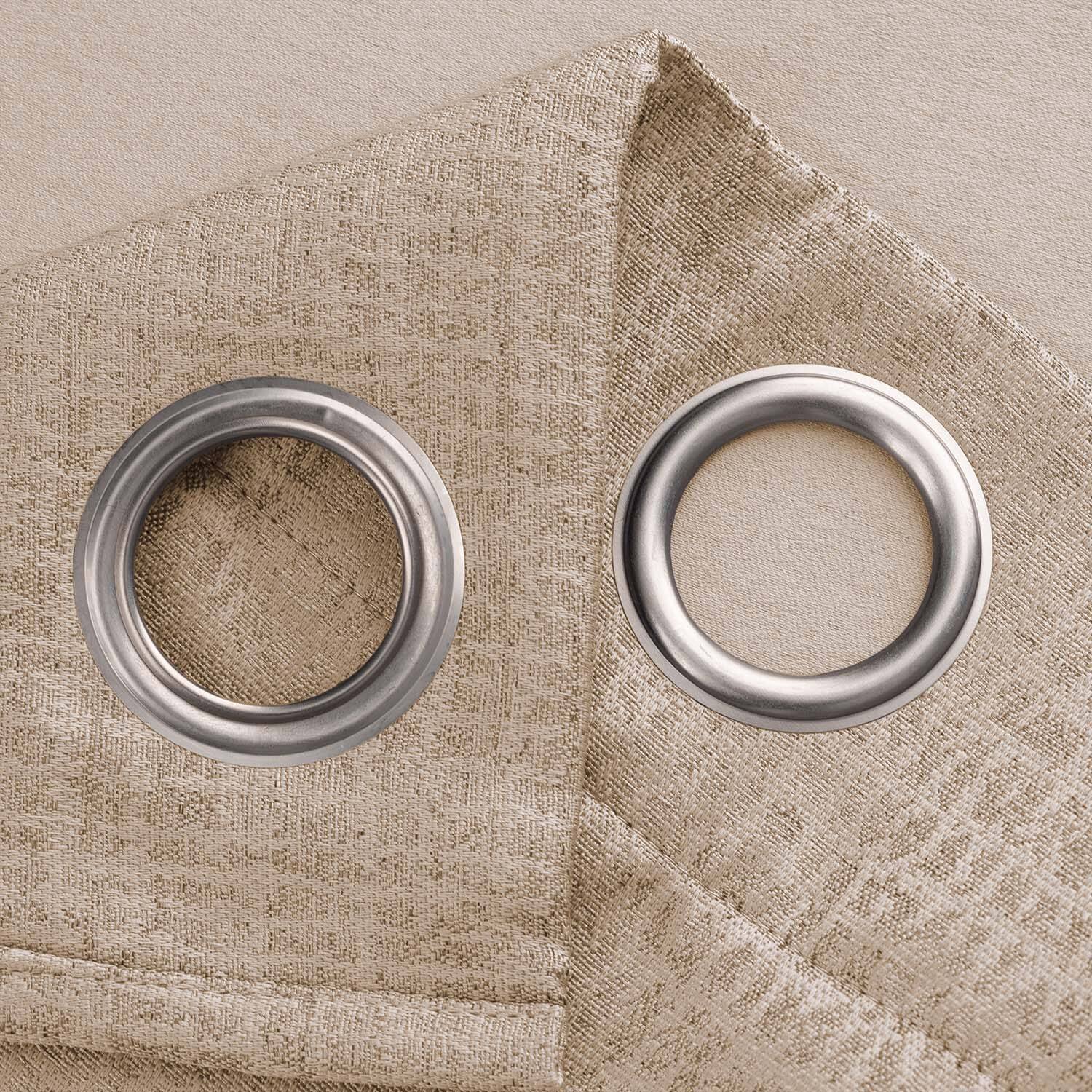Left. RT Designers Collection - RT Designer Collection Demi Lux Jacquard Blackout Grommet Curtain Panel 52" x 84" Taupe - Taupe.