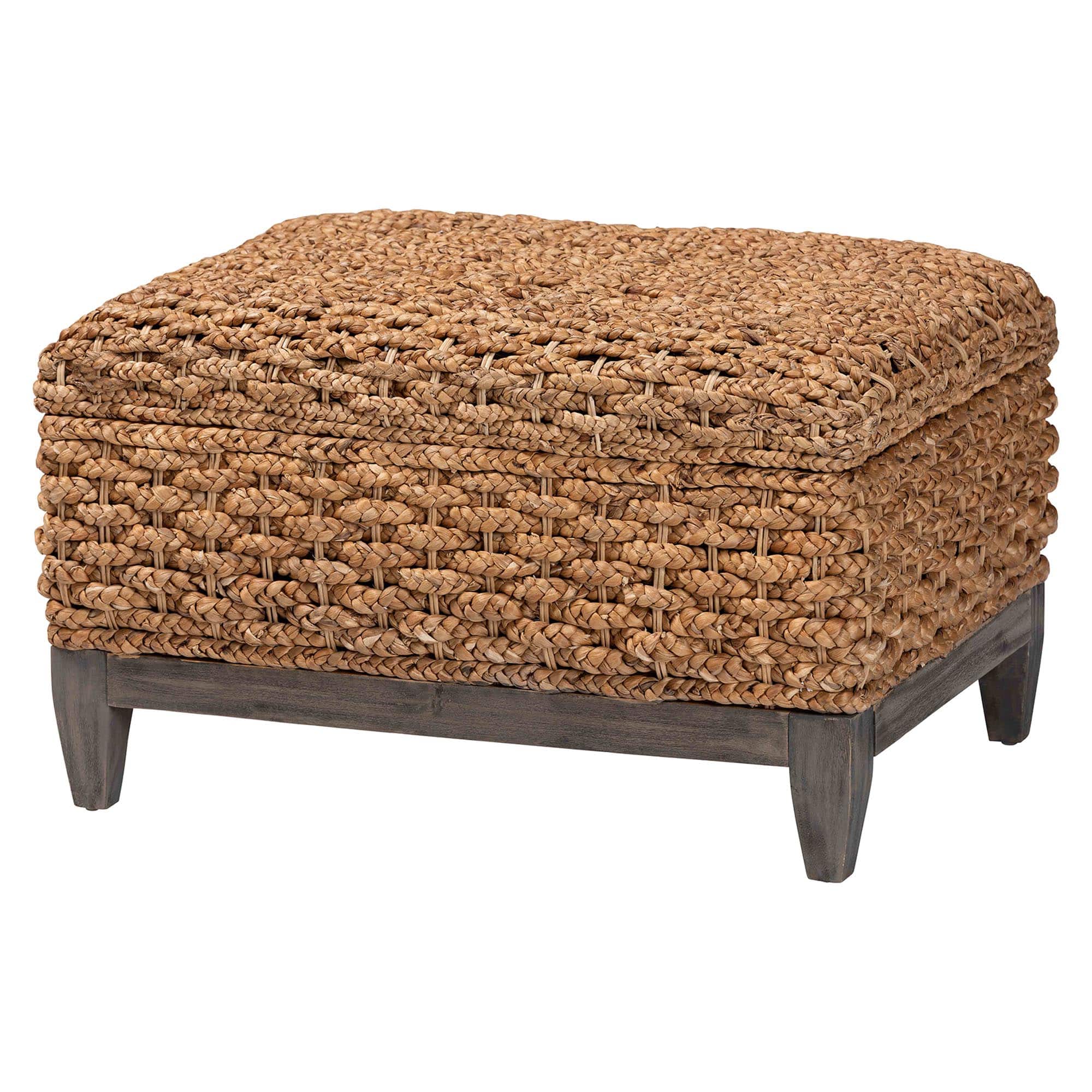 bali & pari - Bailey Handwoven Seagrass Storage Ottoman with Lift-Top Lid – Rustic Wicker Trunk - Natural Brown/Espresso Brown