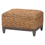 Front. bali & pari - Bailey Handwoven Seagrass Storage Ottoman with Lift-Top Lid – Rustic Wicker Trunk - Natural Brown/Espresso Brown.