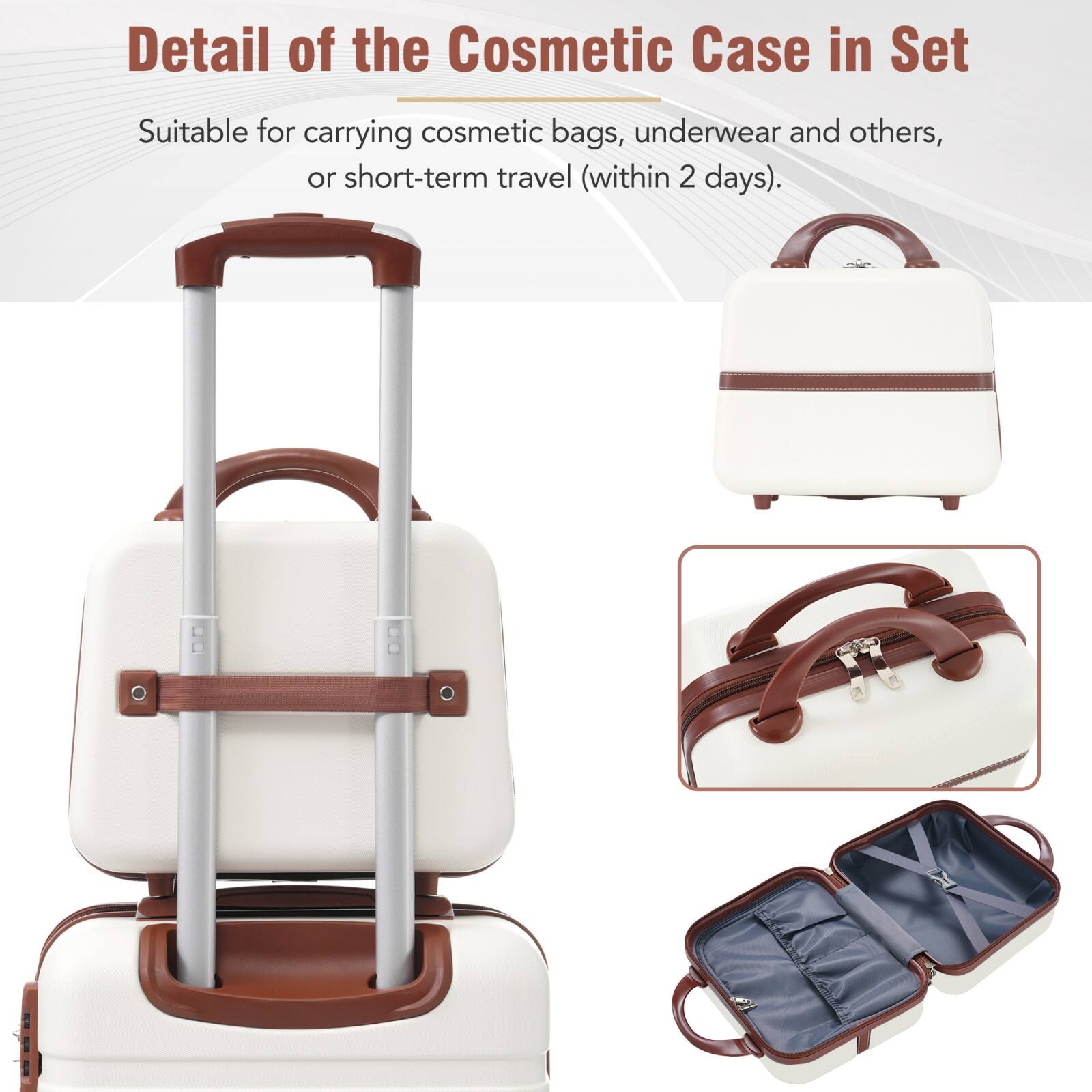 Detail of the Cosmetic Case in Set

Suitable for carrying cosmetic bags, underwear and others, or short-term travel (within 2 days).