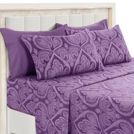 Lux Decor Collection - 6-Piece Queen Sheet Set, Paisley Design Brushed Microfiber Deep Pocket Sheets - Purple