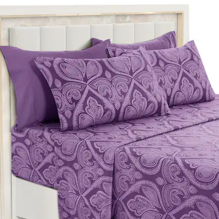 Front. Lux Decor Collection - Lux Decor Collection 6-Piece Queen Sheet Set, Paisley Design Brushed Microfiber Deep Pocket Sheets - Purple.