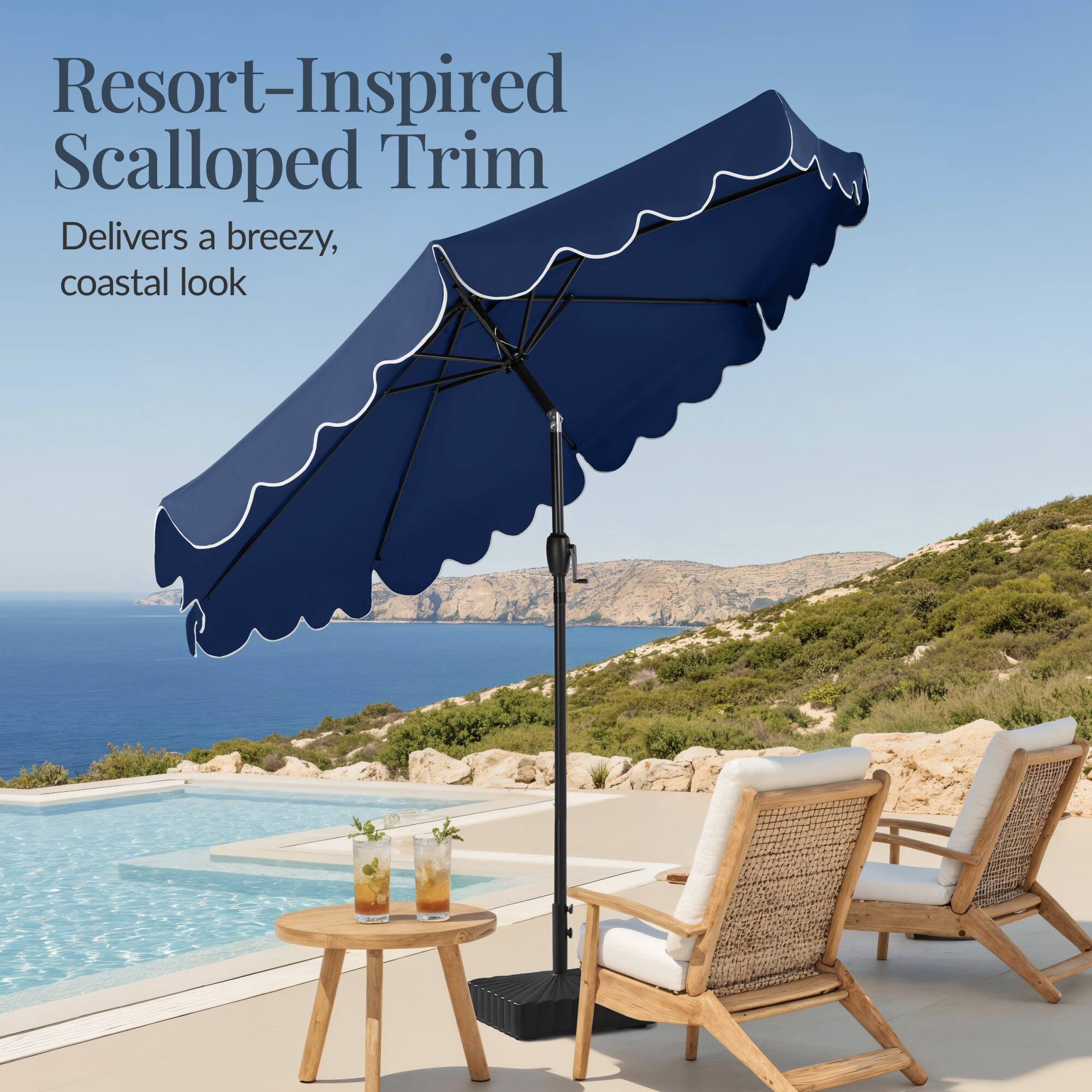 Resort-Inspired Scalloped Trim  
Delivers a breezy, coastal look