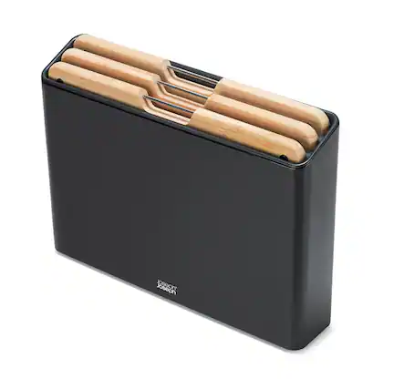 Front. Joseph Joseph - Folio Steel 3-piece Bamboo Cutting Board Set with Steel Case - Black.
