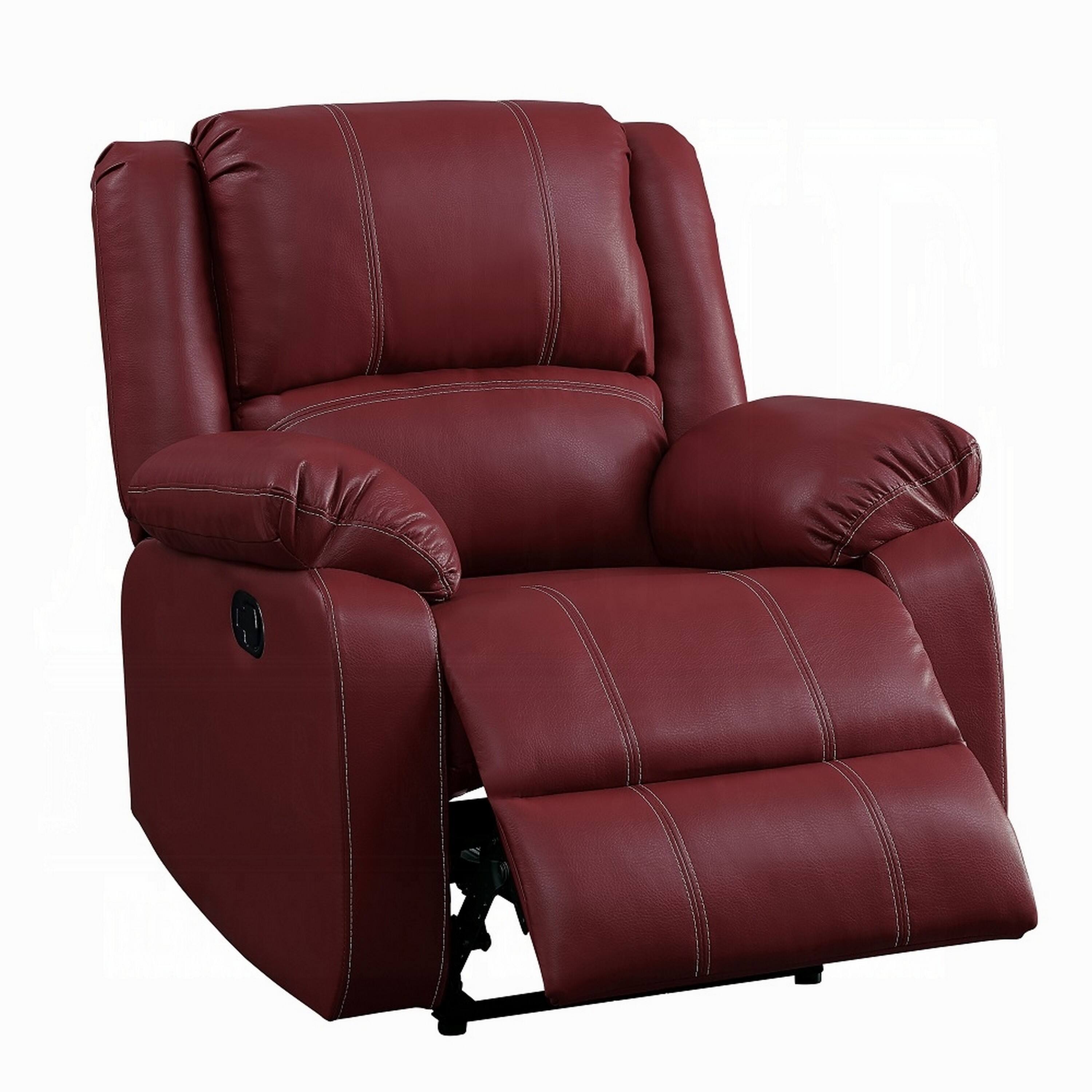 Left. Manhattan Lane - Zuru Motion Manual Rocker Recliner Chair, Plush   Faux Leather - Red.