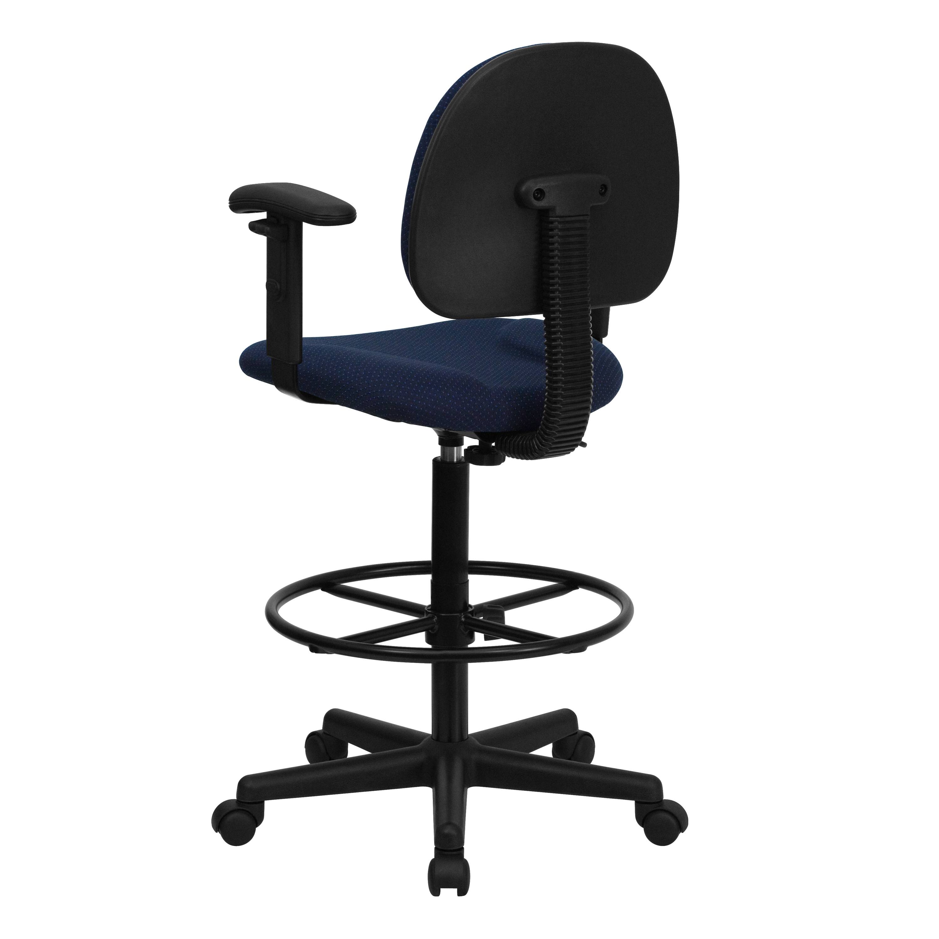 Alt View 5. Emma + Oliver - Two Cylinder Drafting Chair with Adjustable Arms - Navy Blue Patterned.