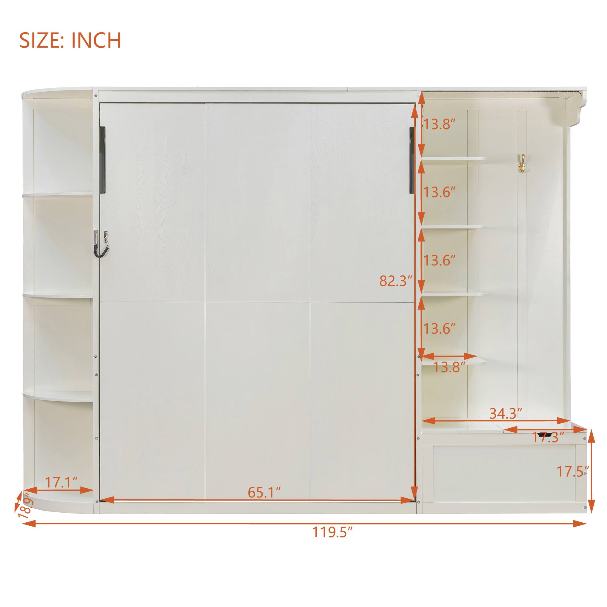 SIZE: INCH  
13.8" 13.6" 13.6" 82.3" 13.6" 13.8" 34.3" 17.3" 17.1" 18.9" 65.1" 119.5" 17.5"