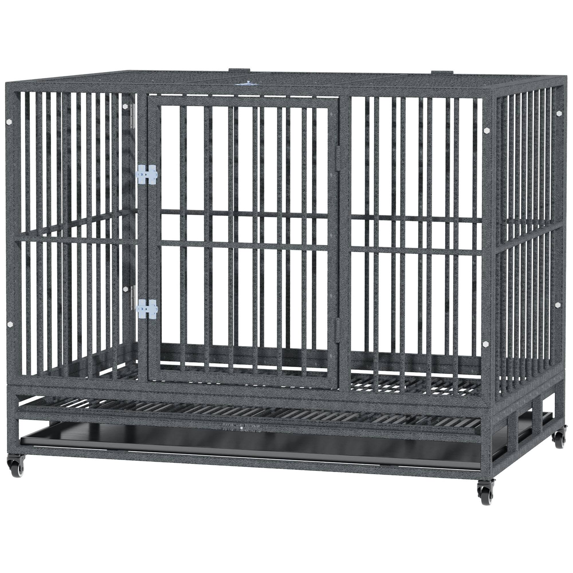 Alt View 1. Siljoy - Heavy Duty Dog Crate, 43" Metal Kennel with 4 Lockable Wheels & 2 Doors for Dogs up to 88 lbs.