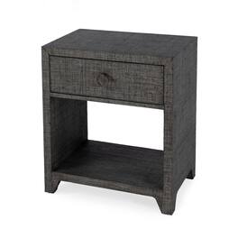 Butler Specialty - Bar Harbor 24 in. W Rectangular Raffia 1 Drawer Nightstand with Lower Open Shelf - Charcoal