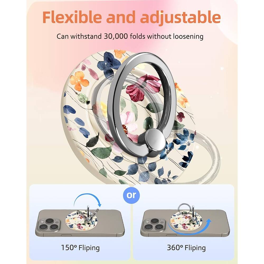 Back. PARKER SLATER - Magnetic Phone Ring Holder for MagSafe iPhone 17–12, Leaf Flower Design - Multicolor.