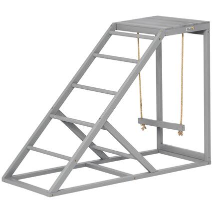 Front. Pawhut - Chicken Activity Play for Healthy & Happy Animals, Swing Set with Chicken Perches & Hen Ladder, Chicken Coop Toy - Gray.