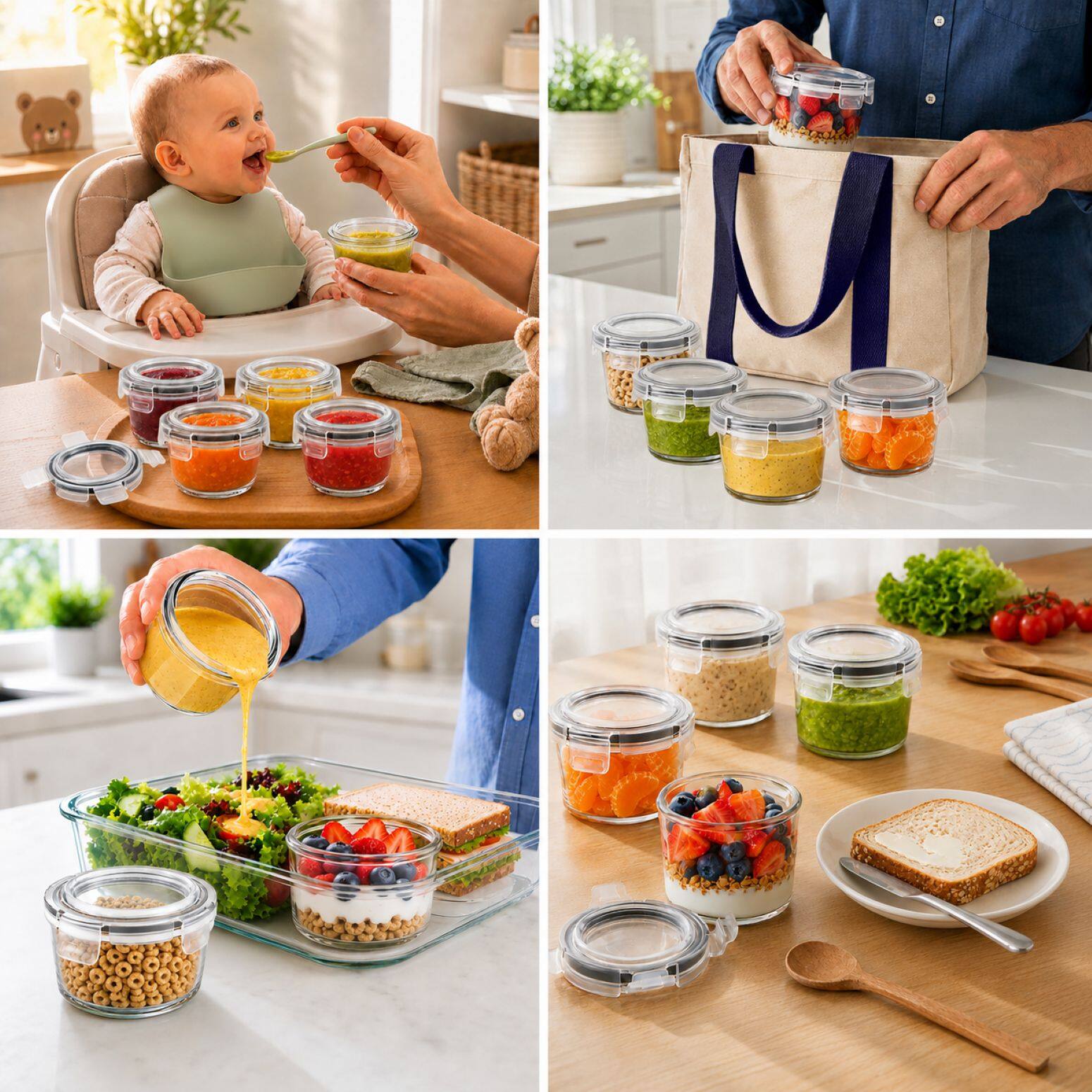 Alt View 5. Sorbus - 6-Pack 4.3oz/130ml Round Glass Meal Prep Containers with Lids - Clear.