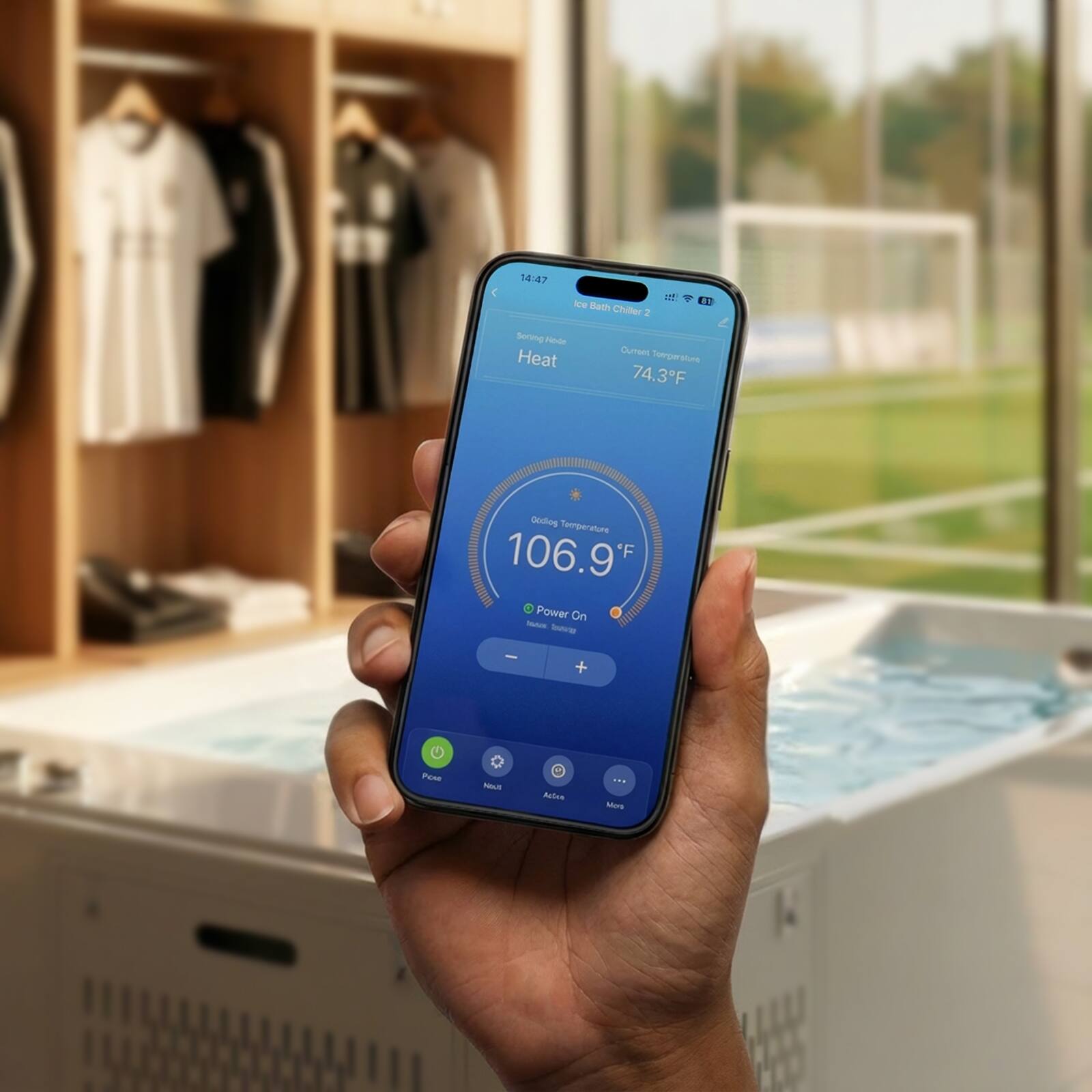 14:47 Ice Bath Chiller 2  
Current Temperature: 74.3°F  
Target Temperature: 106.9°F  
Power On