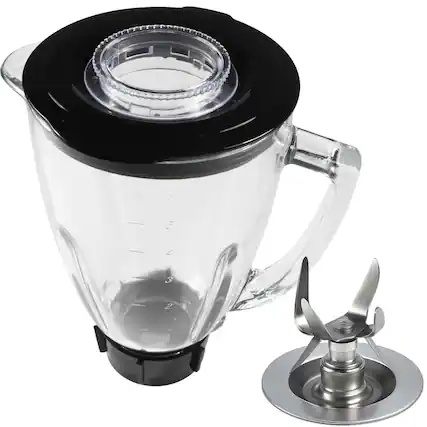 Front. HQRP - Glass Jar Set for Oster Osterizer Blender, 014709-156-000 004902-003-NP0 124461, 1.25L Pitcher, 0.33 Gallon, Round - Black.
