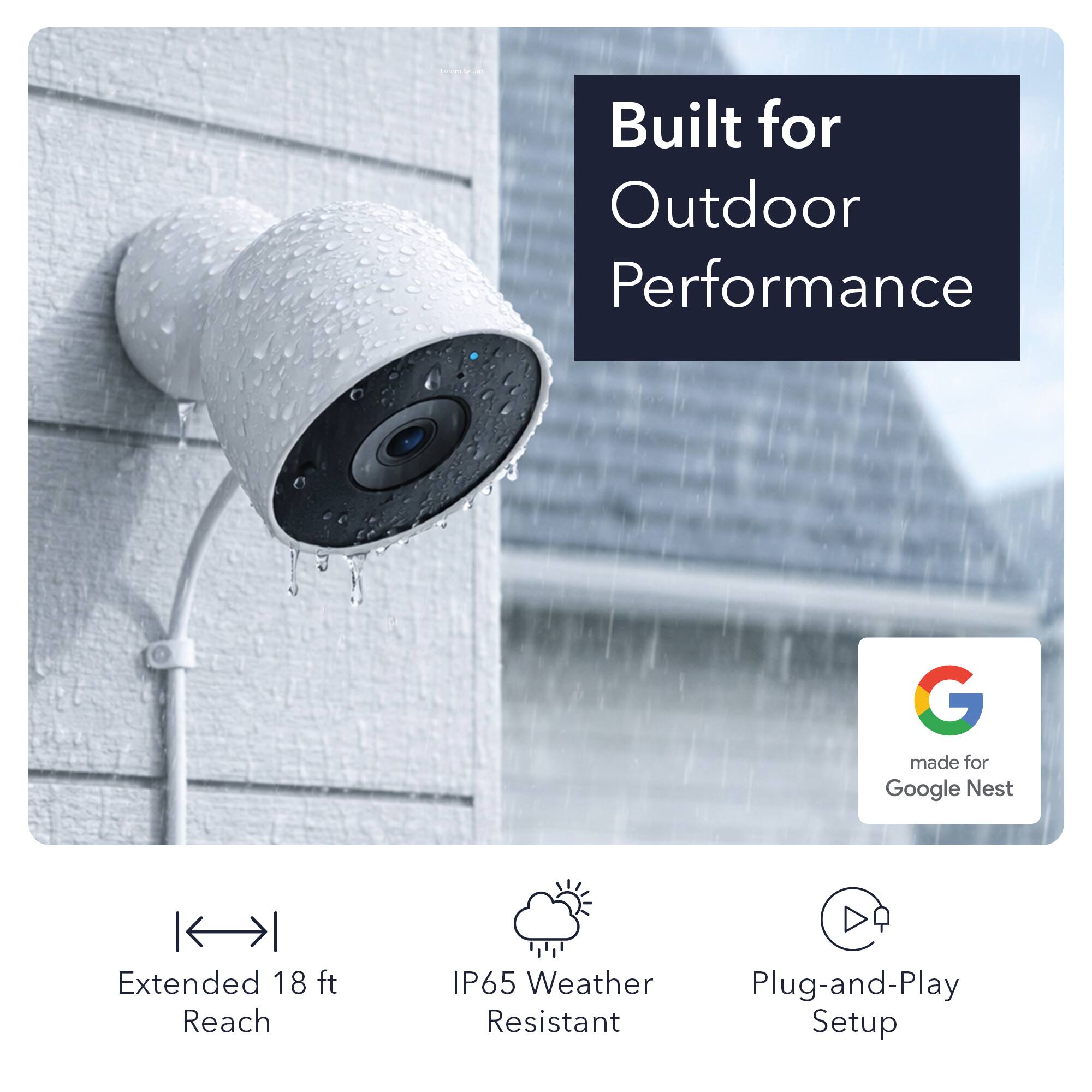 Loram  
Built for Outdoor Performance  
Made for Google Nest  
Extended 18 ft Reach  
IP65 Weather Resistant  
Plug-and-Play Setup