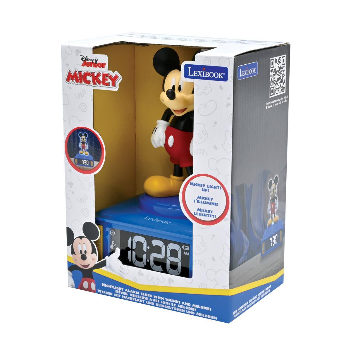 Disney Junior MICKEY LEXIBOOK LEXIBOOK Sm - - k 130 MKCKEY LIGHTS UP! we MICKEY S'ILLUMINE! MICKEY LEUCHTET! LEXIBOOK 1028 AM NIGHTLIGHT ALARM CLOCK WITH SOUNDS AND MELODIES MELODIEN 120 10 WWITAN BEC NOTURNE uE