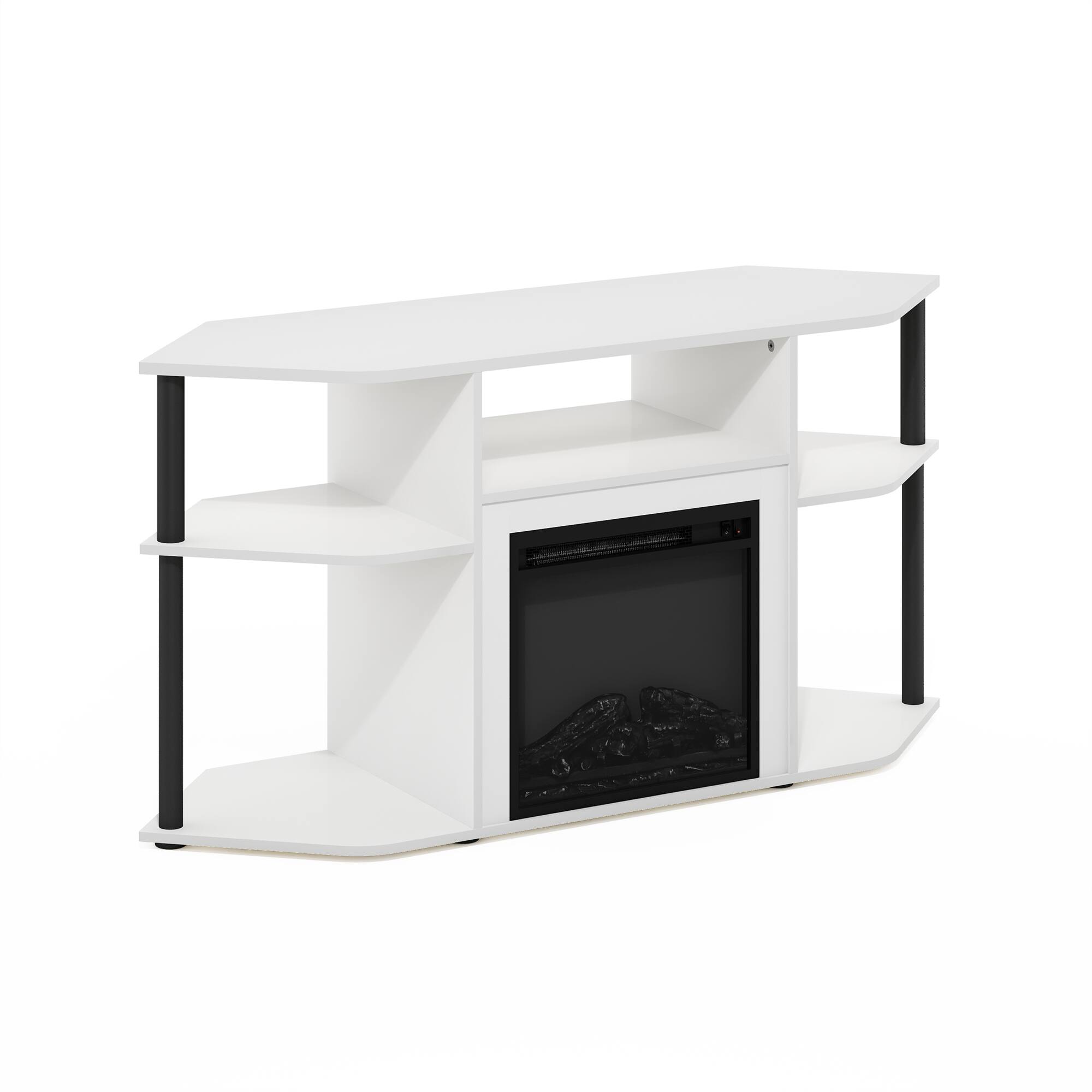 Alt View 6. Furinno - JENSEN Fireplace TV Stand, Corner Entertainment Center, with Open Shelves, for Living Room - Plain White/Black.