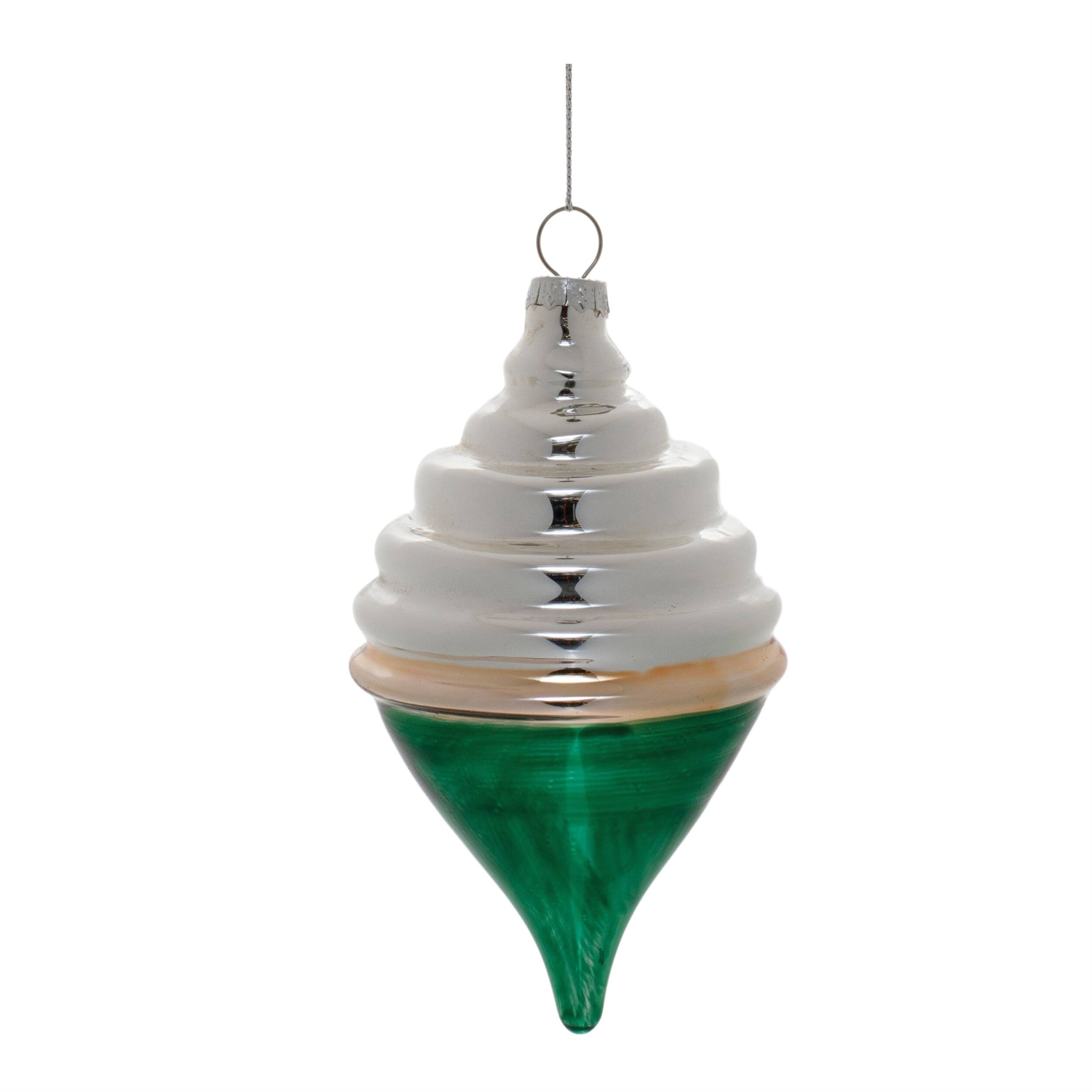 Back. BreeBe - Two-Tone Tiered Glass Ornament (Set of 12) - Green, Silver.