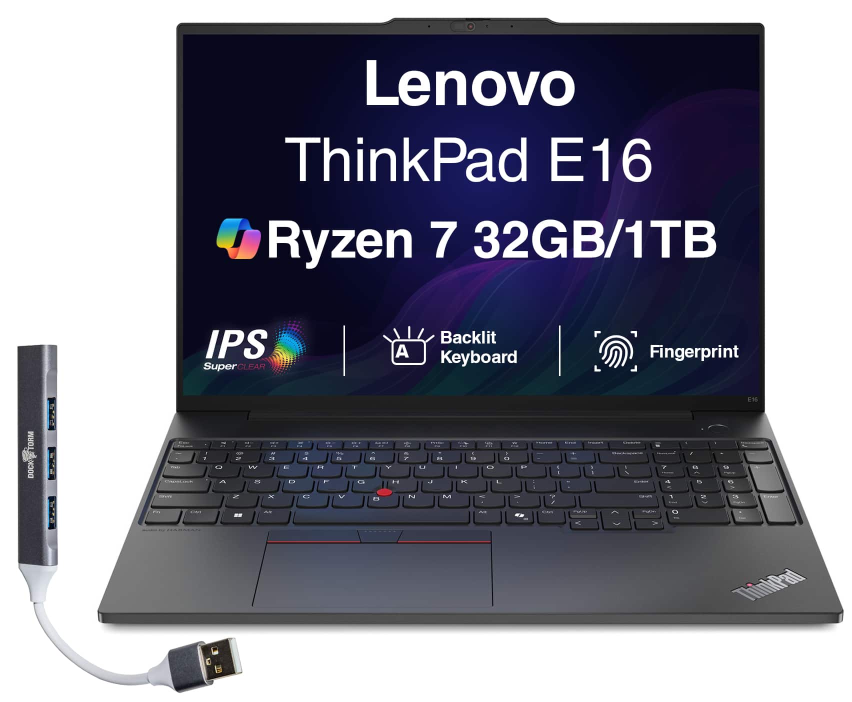 Lenovo - Upgraded - ThinkPad E16 Laptop 16.0 WUXGA Display (Ryzen 7 250, 32GB, 1TB SSD, Integrated Graphics, Win 11 Pro) w/USB Hub - Black