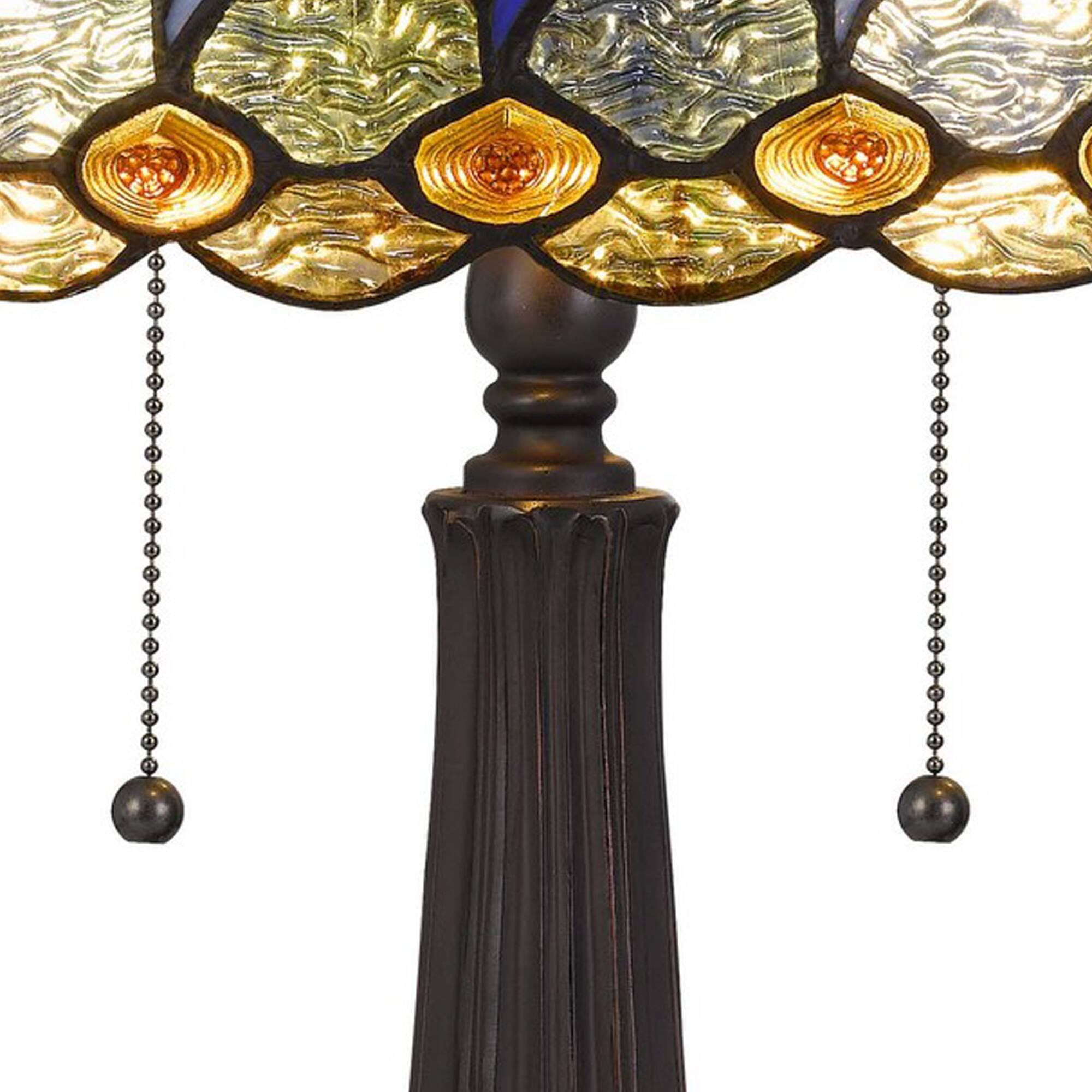 Left. Manhattan Lane - 120 Watt Tiffany Table Lamp with Engraved Base - Multicolor.