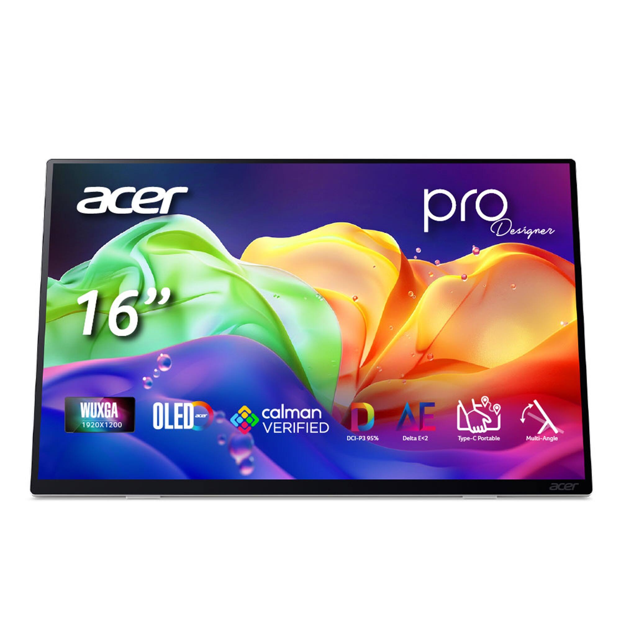 Acer - ProDesigner 16” FHD OLED WUXGA 1920 x 1200, 60Hz,1ms (G to G), Portable Monitor (2 x USB 3.1 Type-C & 1 x HDMI 1.4 Port) - White