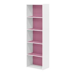FurniFact - White and Pink Reversible Open Shelf Bookcase - Brown