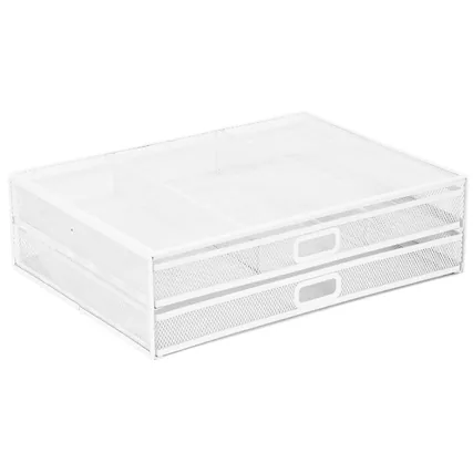 Front. Mount-It! - Mesh Computer Monitor Stand with Dual Storage Drawers & Ventilated Surface for Up to 32" Screens, White - White.