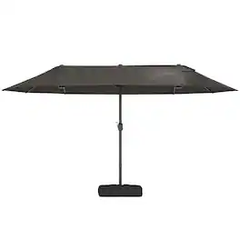 Outsunny - Patio Umbrella 15' Steel Rectangular Outdoor Double Sided Market with base - Dark Grey/Charcoal grey