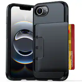 UUCOVER - Wallet Back Case for iPhone 17e /iPhone 16e,Shockproof TPU + PC Protective Cover with Hidden Credit Card Holder Case - Black