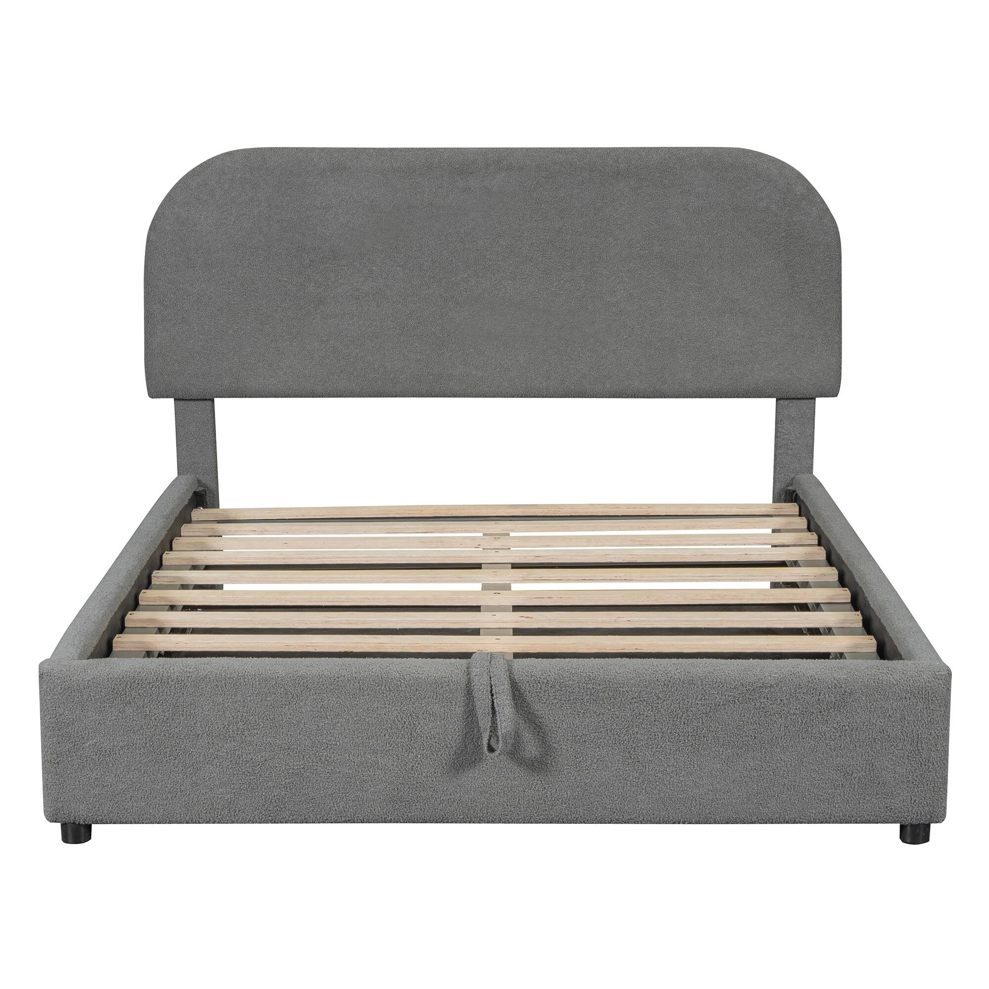 Alt View 6. Tiramisubest - Teddy Fleece Full  Size Upholstered Platform Bed with Hydraulic Storage System, Gray - Gray.