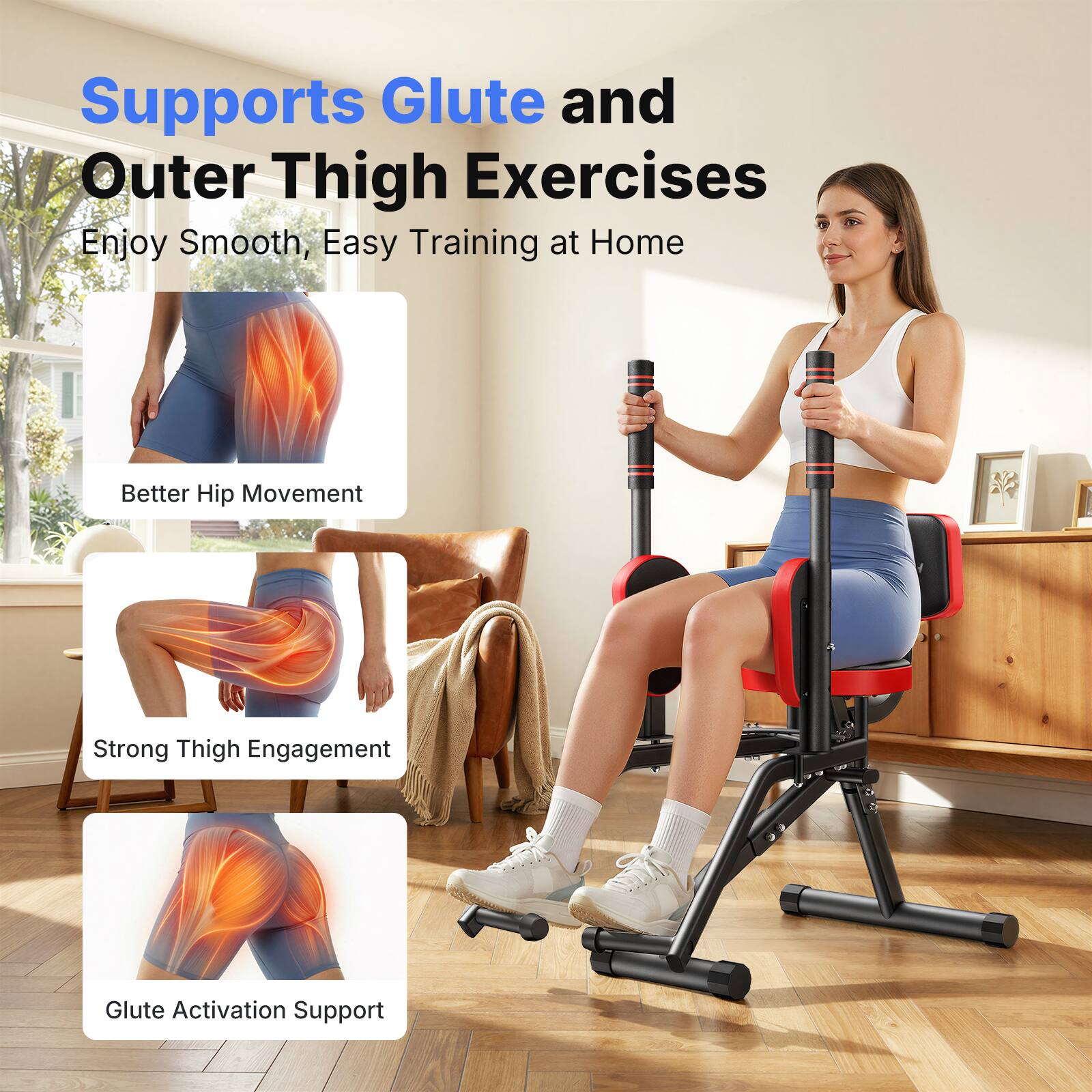 Supports Glute and Outer Thigh Exercises  
Enjoy Smooth, Easy Training at Home  

Better Hip Movement  
Strong Thigh Engagement  
Glute Activation Support