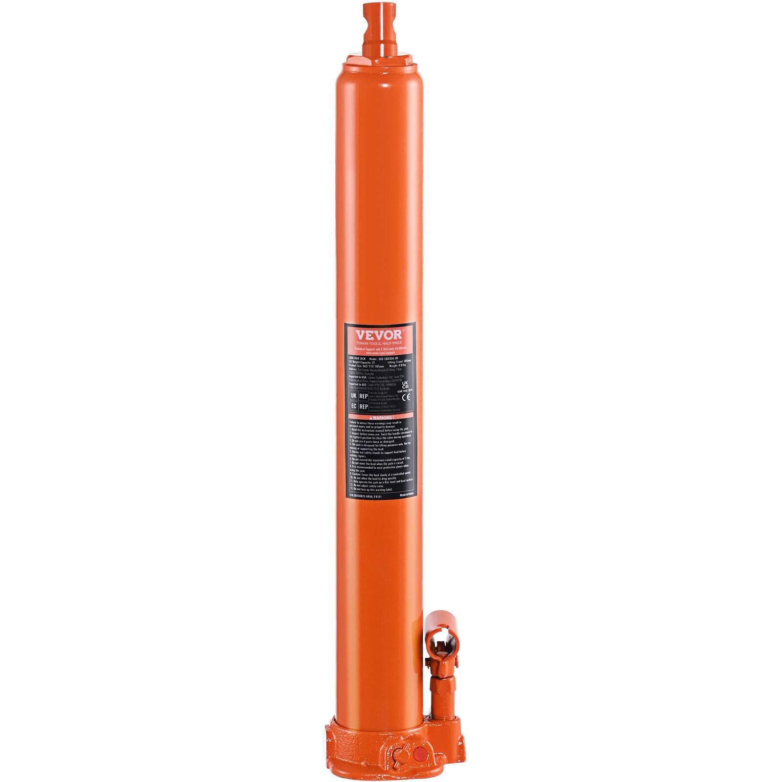 Alt View 5. VEVOR - Hydraulic Long Ram Jack, 4 Ton Engine Hoist Cylinder with Single Piston Pump And Flat Base, Hydraulic Ram Cylinder - Orange.