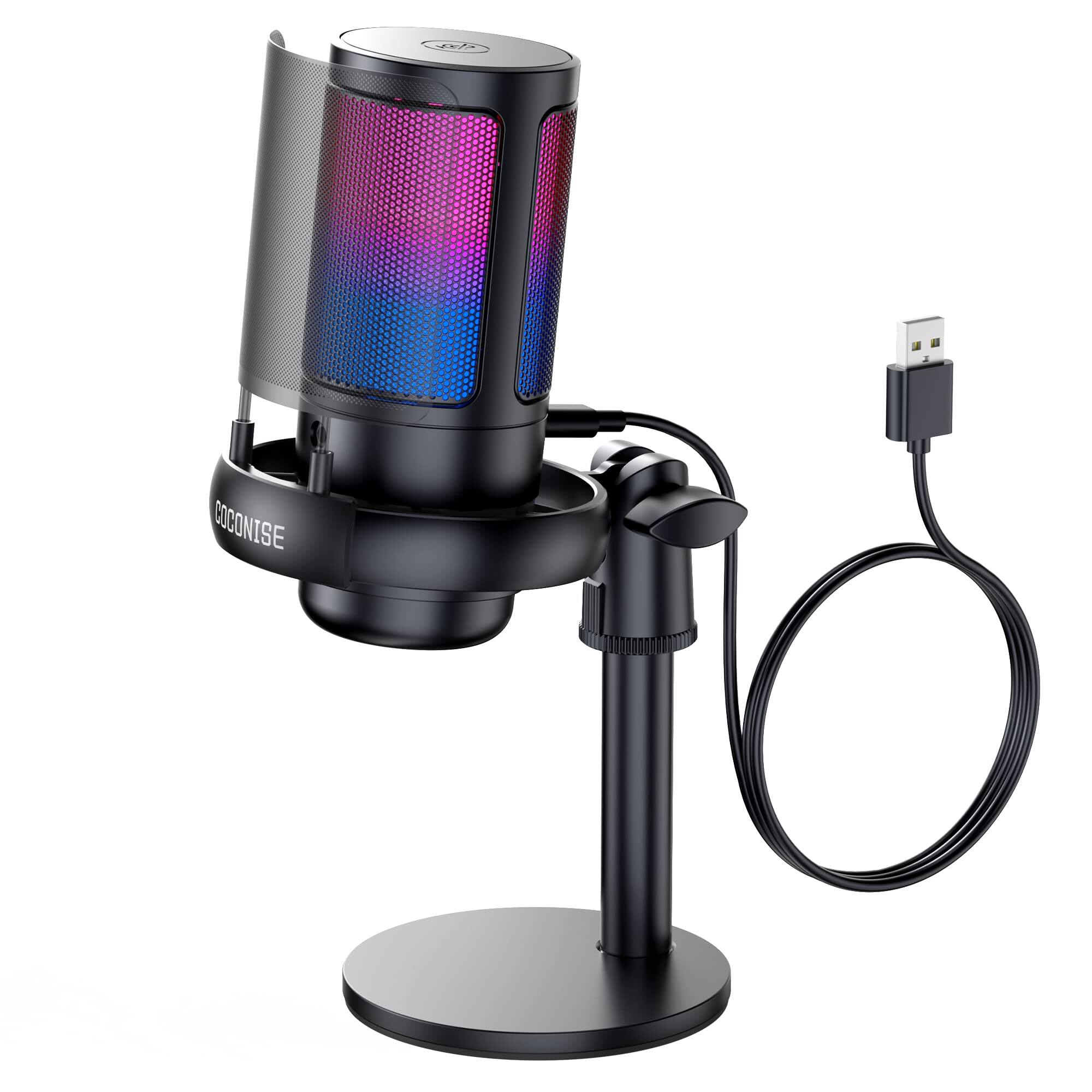 Front. HM 1810 - Gaming Microphone Usb Pc Mic For Podcasts Videos Streaming Condenser With Quick Mute Tripod Stand Pop Filte - With Stand.