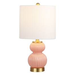Jonathan Y - Daphne 20" Contemporary Transitional Metal/Glass Ribbed Gourd LED Table Lamp, /Brass Gold - Pink