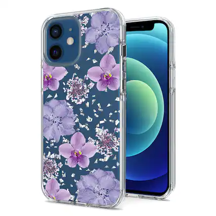 Front. Reiko - Pressed Dried Flower Design Phone Case For Apple Iphone 12 Mini In Purple - Purple.