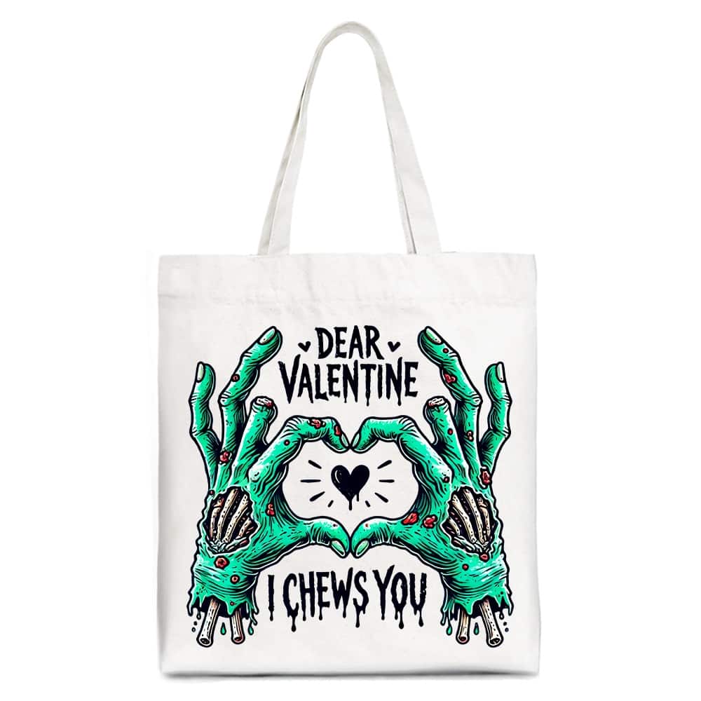 OrnamentallyYou - Zombie Valentine Hands I Chews You Canvas Tote Bag, Funny Bag for Horror Spring Season - White