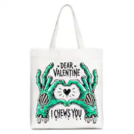 OrnamentallyYou - Zombie Valentine Hands I Chews You Canvas Tote Bag, Funny Bag for Horror Spring Season - White