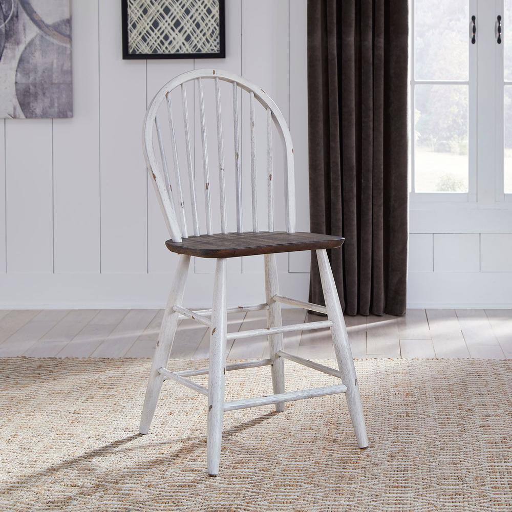 Alt View 1. Liberty Furniture Industries - Farmhouse Windsor Back Counter Chair in Two Tone White w/ Wood Tone Top - White.