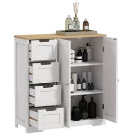 Homcom - Bathroom Floor Cabinet with Adjustable Shelf, Freestanding Storage with 4 Drawers and 2 Doors - White